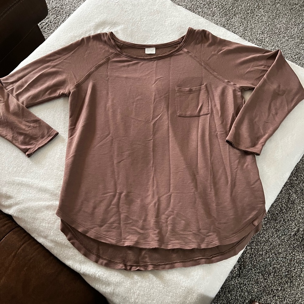 Large, milk chocolate brown long sleeve t shirt